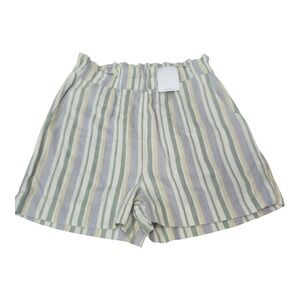 Final Touch Women's Striped Linen‎ Blend High Waist Paperbag Shorts Size M